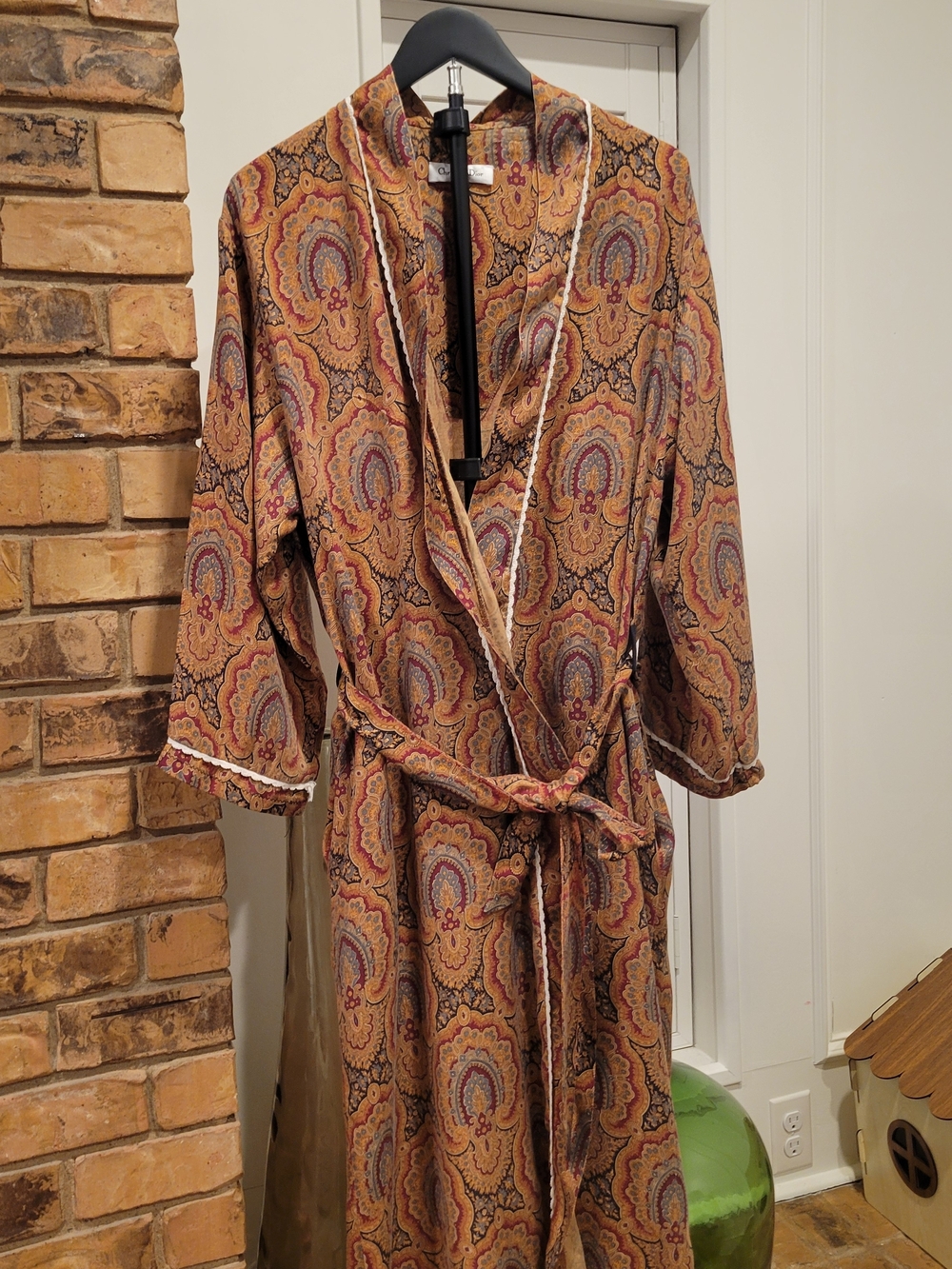 Vintage Dior Paisley Wrap Robe in Rust and Gold Tones